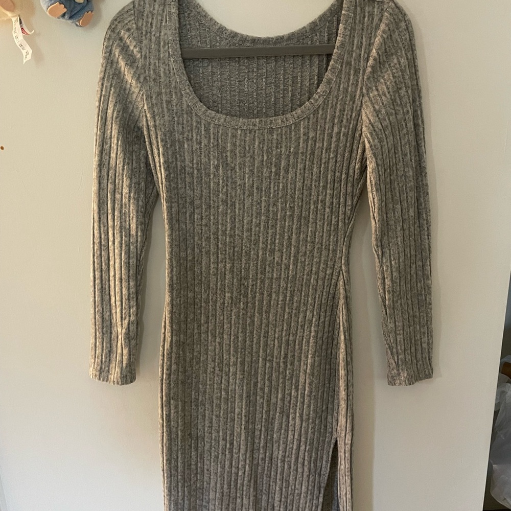 Gray Ribbed Knit Dress